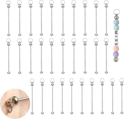 30pcs Beadable Keychains DIY Set, Metal Sliver Blank Keychains Bars Charmful Beaded Keychain Pendant Making Kit for Pendant DIY Crafts Jewelry Making in Saudi Arabia