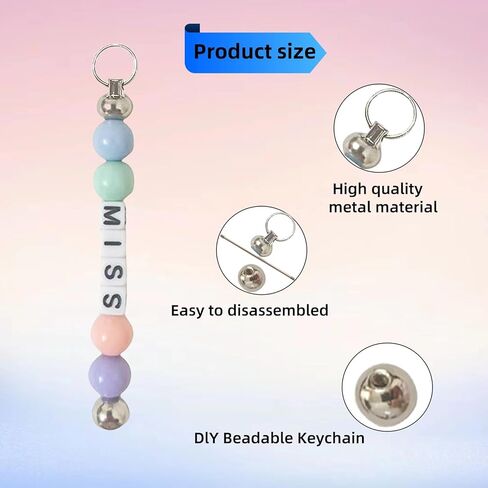 30pcs Beadable Keychains DIY Set, Metal Sliver Blank Keychains Bars Charmful Beaded Keychain Pendant Making Kit for Pendant DIY Crafts Jewelry Making in Saudi Arabia