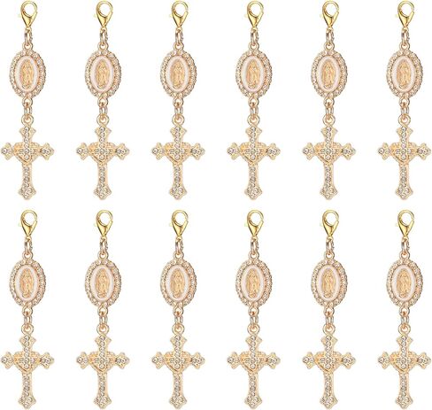 15pcs Religious Pendant Crystal Rhinestone Cross Charms with Lobster Clasp Charms for Jewelry Making bag decoration in Saudi Arabia