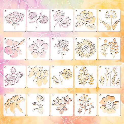 20 Pcs Flower Painting Stencils Flower Stencils for Wood Reusable Flowers Stencil Templates Drawing Crafts Stencil for Painting on Wood Floor Wall Door Canvas Home Decoration in Kuwait
