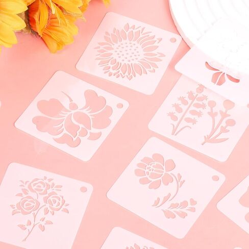 20 Pcs Flower Painting Stencils Flower Stencils for Wood Reusable Flowers Stencil Templates Drawing Crafts Stencil for Painting on Wood Floor Wall Door Canvas Home Decoration in Kuwait
