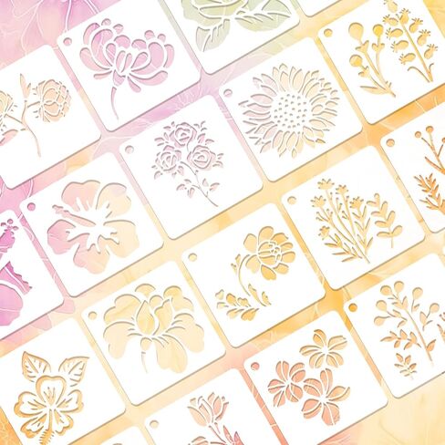 20 Pcs Flower Painting Stencils Flower Stencils for Wood Reusable Flowers Stencil Templates Drawing Crafts Stencil for Painting on Wood Floor Wall Door Canvas Home Decoration in Kuwait
