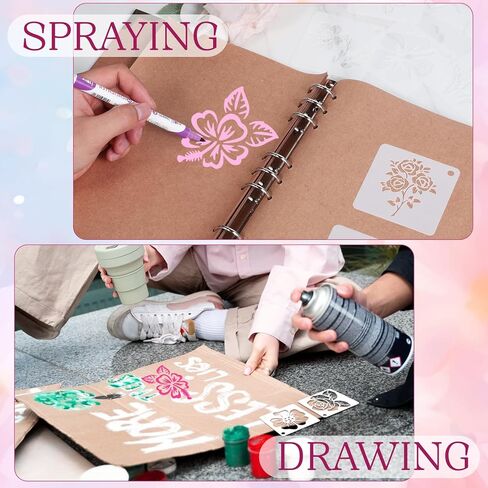 20 Pcs Flower Painting Stencils Flower Stencils for Wood Reusable Flowers Stencil Templates Drawing Crafts Stencil for Painting on Wood Floor Wall Door Canvas Home Decoration in Kuwait