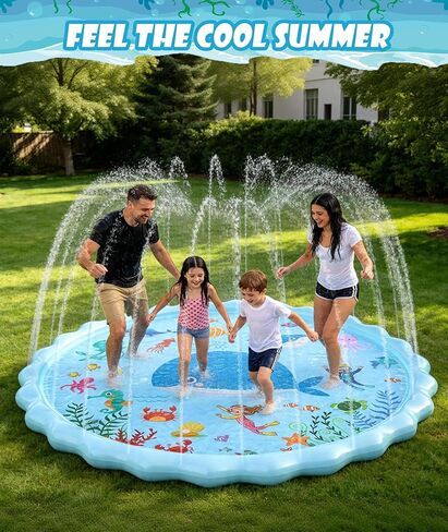 EPN Splash Pad, Extra Large Sprinkler Play Mat Fun for Kids, Thicker Summer Outdoor Water Toys Toddler Pool for 3-12 Years Old Children Boys & Girls (102.3") in Saudi Arabia