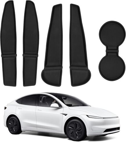 5PCS Door Side Pocket for Tesla Model Y Juniper 2025 2026 with Cup Holder Insert Liners Front Rear Side Door Storage Organizer Tray Car Interior Accessories(Set of 5Pcs) in Saudi Arabia
