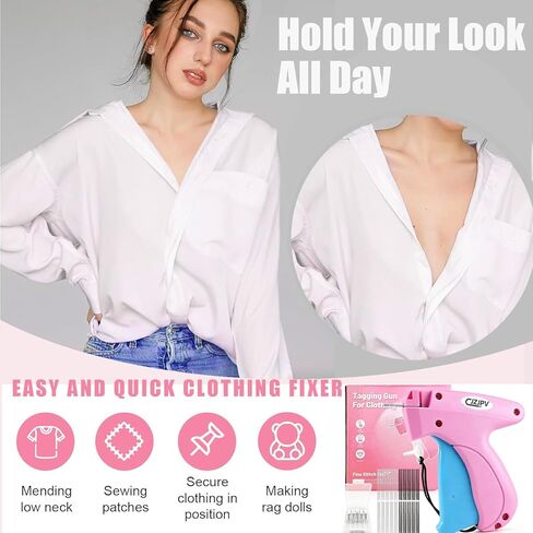 Fine Stitch Gun for Clothes, Stitchy Sewing Gun Quick Clothing Fixer, Micro Clothing Tag Gun Kit Include 6 Fine Needles & 2,000 Mini Fasteners, HotPink+White in Saudi Arabia