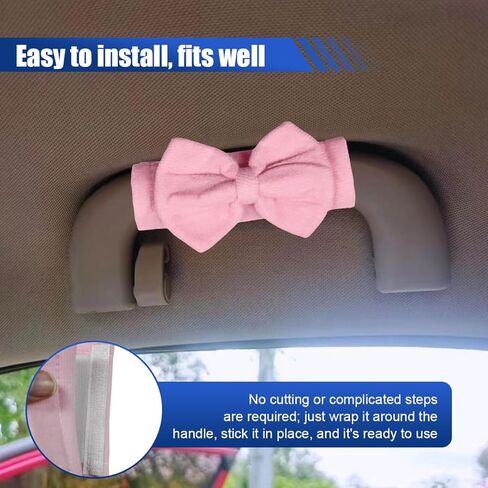 2PCS Cute Bow Car Inside Door Handle Protector, Anti-Scratch Car Inner Front Rear Door Pull Handle Cover, Universal Vehicle Interior Decorative Accessories for Cars Trucks SUVs(Pink) in Kuwait