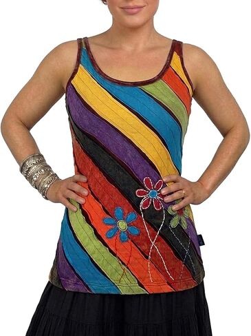 Agan Traders 2024 Knit Stretchy Rib Cotton Funky Boho Gypsy Patchwork Summer Tank Top Cami in Saudi Arabia