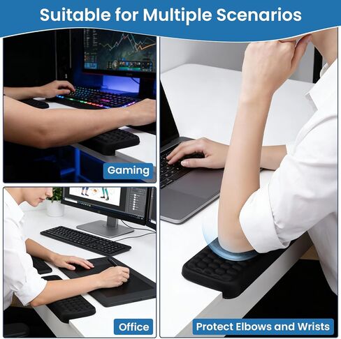 THMINS L-Shaped Desk armrest, Set of 2 with Memory Foam Wrist and Elbow Support, Ergonomic armrest for Desk Edge, Removable, Non-Slip – Black in Saudi Arabia