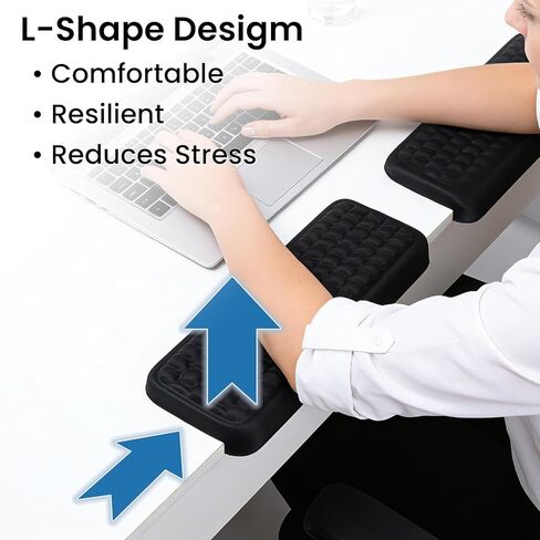 THMINS L-Shaped Desk armrest, Set of 2 with Memory Foam Wrist and Elbow Support, Ergonomic armrest for Desk Edge, Removable, Non-Slip – Black in Saudi Arabia
