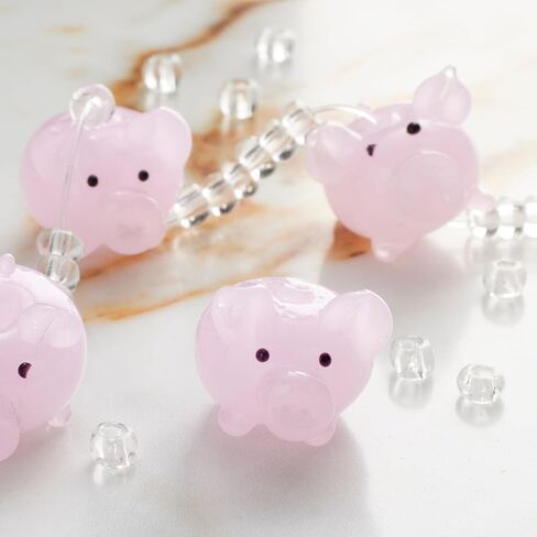 Bead Landing Pink Pig Glass Lampwork Beads – 20mm Animal-Shaped Glass Beads for Bracelets, Earrings & DIY Jewelry Making, 12 Pack in Kuwait