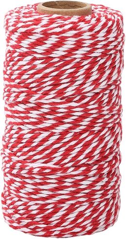Cotton Twine 1.6mm * 328 Feet Long White and Red - Cord for Gifts Wrapping, Knitting Crafts, Holiday Decorations, Card Hanging and Kitchen in Kuwait