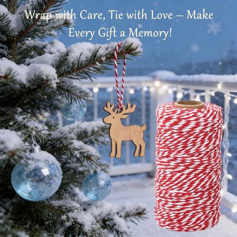 Cotton Twine 1.6mm * 328 Feet Long White and Red - Cord for Gifts Wrapping, Knitting Crafts, Holiday Decorations, Card Hanging and Kitchen in Kuwait
