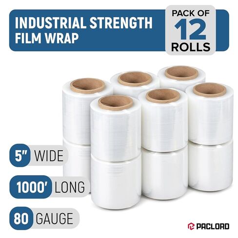 5" x 1000' Industrial Strength Stretch Wrap, Ready to Use Pack of 12 Mini Rolls, Clear Plastic Film, 80 Gauge Thick, 500% Elongation – Heavy-Duty Shrink Wrap for Moving, Packing in Kuwait
