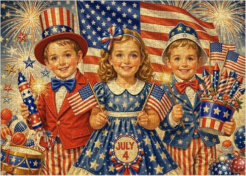 USA 4th of July Puzzles 1000 Pieces for Adult, Patriotic American Flag Jigsaw Puzzle, Vintage Stars and Fireworks Holiday Puzzle in Kuwait