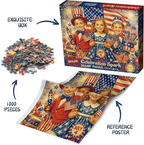 USA 4th of July Puzzles 1000 Pieces for Adult, Patriotic American Flag Jigsaw Puzzle, Vintage Stars and Fireworks Holiday Puzzle in Kuwait