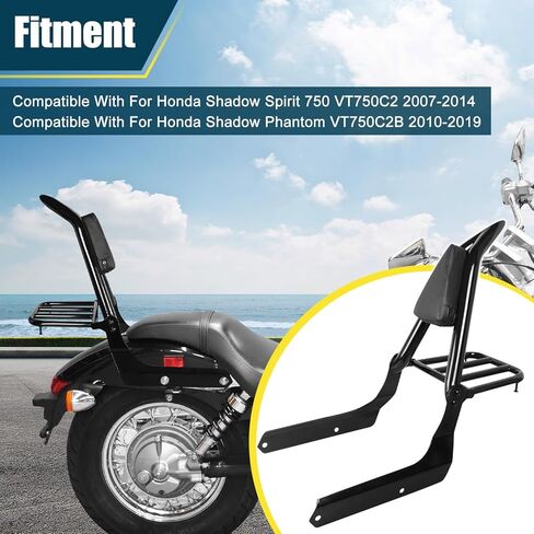 مسند ظهر للدراجة النارية سيسي بار مع رف أمتعة متوافق مع Honda Shadow Spirit 750 VT750C2 2007-2014 Shadow Phantom 750 VT750C2B 2010-2019 مسند ظهر خلفي قابل للفصل in Kuwait