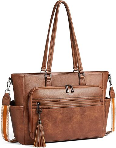 Shrrie 15.6 Inch Laptop Tote Bag for Women Large Leather Shoulder Bag Handbags Purses with Detachable Shoulder Strap in Kuwait