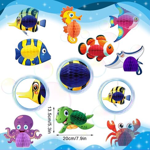 12 Pcs Ocean Themed Party Hanging Tissue Decorations Sea Animal Hanging Tissue Honeycomb Centerpieces Decor Fish Sea Turtle Crab Dolphin Octopus for Ocean Tropical Themed Party Baby Shower Supplies in Saudi Arabia