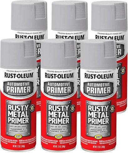 طلاء بخاخ تمهيدي معدني صدئ للسيارات من Rust-Oleum 249331-6PK، 12 أونصة، رمادي فاتح، 6 عبوات in Kuwait