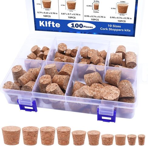 100Pack 10 Sizes Cork Stoppers,Small Corks Plugs For Bottles, Replacement Tapered Wooden Wine Stoppers for Apothecary Jar Small Bottle DIY in Saudi Arabia