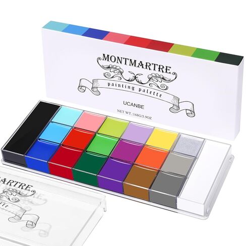 UCANBE Montmartre Face Body Paint Palette, 20 Colors Oil-Based Large Black & White Professional Painting Palette for Halloween FX Cosplay Party Costume Festival Stage Art Makeup Full Size 5.9oz in Kuwait