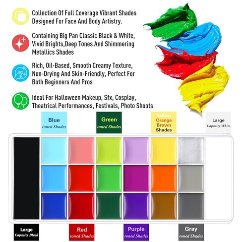 UCANBE Montmartre Face Body Paint Palette, 20 Colors Oil-Based Large Black & White Professional Painting Palette for Halloween FX Cosplay Party Costume Festival Stage Art Makeup Full Size 5.9oz in Kuwait