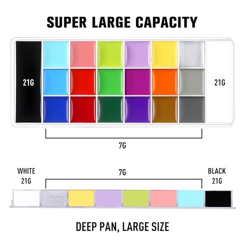 UCANBE Montmartre Face Body Paint Palette, 20 Colors Oil-Based Large Black & White Professional Painting Palette for Halloween FX Cosplay Party Costume Festival Stage Art Makeup Full Size 5.9oz in Kuwait