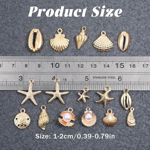 32Pcs Gold Beach Charms, Shell Gold Charms, Summer Alloy Starfish Seashells Conches Ocean Theme Pendants for Jewelry Making, DIY Necklace Bracelet Earrings Crafting in Saudi Arabia