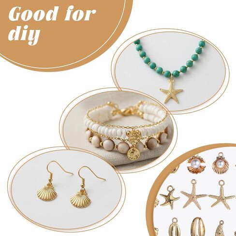 32Pcs Gold Beach Charms, Shell Gold Charms, Summer Alloy Starfish Seashells Conches Ocean Theme Pendants for Jewelry Making, DIY Necklace Bracelet Earrings Crafting in Saudi Arabia