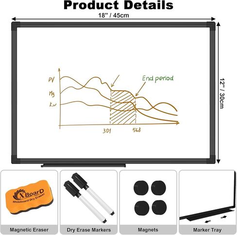 XBoard Magnetic Dry Erase Board/Whiteboard 18 X 12 Inches, White Board with Black Aluminum Frame for Home, School, Office in Saudi Arabia
