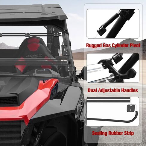 زجاج أمامي قابل للطي لملحقات Polaris General 1000/XP 1000 2016-2026، زجاج أمامي شفاف مطلي بطبقة صلبة مقاس 1/5 بوصة ومقاوم للخدش وقابل للتعديل، يمكن أن يكون نافذة مفتوحة/مغلقة/تنفيس بالكامل in Kuwait