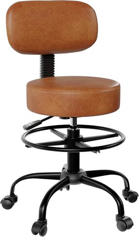 Drafting Chair with Back, Adjustable Foot Rest Rolling Stool (1,Brown) in Kuwait