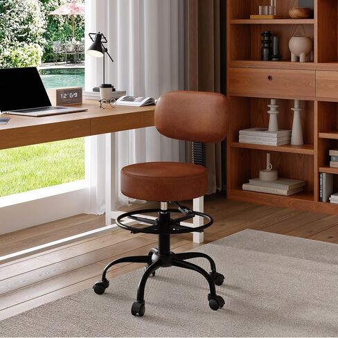 Drafting Chair with Back, Adjustable Foot Rest Rolling Stool (1,Brown) in Kuwait