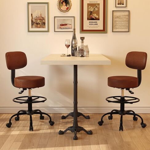 Drafting Chair with Back, Adjustable Foot Rest Rolling Stool (1,Brown) in Kuwait