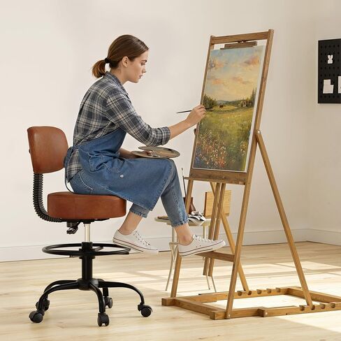 Drafting Chair with Back, Adjustable Foot Rest Rolling Stool (1,Brown) in Kuwait