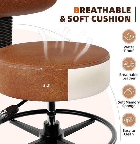 Drafting Chair with Back, Adjustable Foot Rest Rolling Stool (1,Brown) in Kuwait