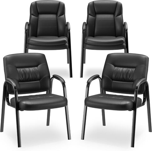 Modern Conference Room Chairs with Arms, PU Leather Padded Guest Chair with Welded Steel Frame, Ergonomic Office Reception Chair, 300LBS, Waterproof & Easy to Clean – Black in Saudi Arabia