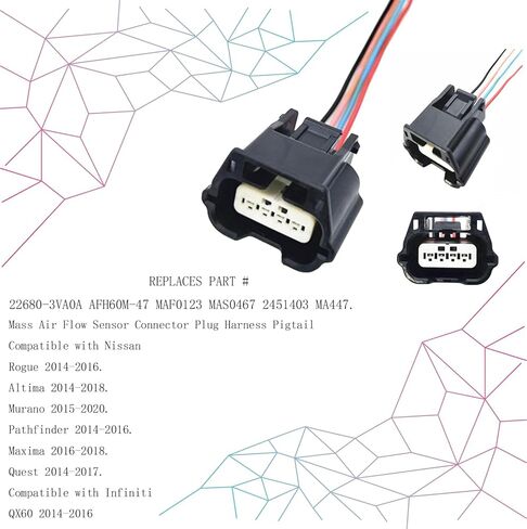 1PCS Mass Air Flow Sensor Connector Plug Harness Pigtail Compatible with Nissan Rogue 14-17 Altima 14-19 Murano 15-20 Pathfinder 14-16 Maxima 16-18 Quest 14-17 Compatible with Infiniti QX60 14-17 in Saudi Arabia
