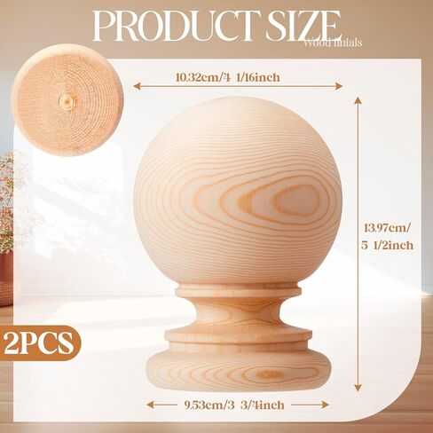 Leinuosen 2 Pcs 5.5" Large Unfinished Wood Finial, Solid Pine Decorative Wooden Bed Post Finial Topper, Pre Sanded Smooth Surface for Staircase Railing DIY Furniture Crafts Curtain Rod, 4-1/16" Wide in Kuwait