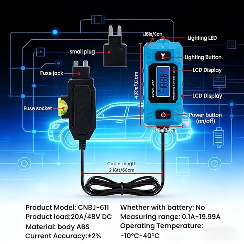 Car Circuit Probe Tester, Portable High-Precision 20A 48V Automotive Circuit Fault Probe Tester, 2-in-1 Wire Tracer Short Finder, Car Fuse Blade Checker with LED Display & Front Light in Saudi Arabia