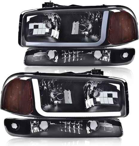 G-PLUS LED Headlights Assembly, Compatible with 1999-2002 Chevy Silverado,Fit 2000-2006 Chevy Tahoe/Suburban 1500 2500,Bumper Headlamps Smoky Lens Black Housing Amber Reflector Left & Right in Kuwait