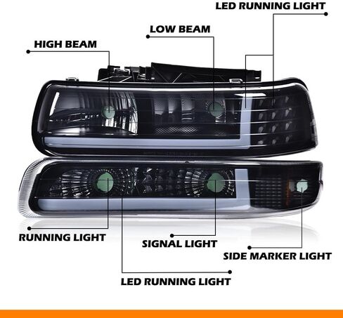 G-PLUS LED Headlights Assembly, Compatible with 1999-2002 Chevy Silverado,Fit 2000-2006 Chevy Tahoe/Suburban 1500 2500,Bumper Headlamps Smoky Lens Black Housing Amber Reflector Left & Right in Kuwait