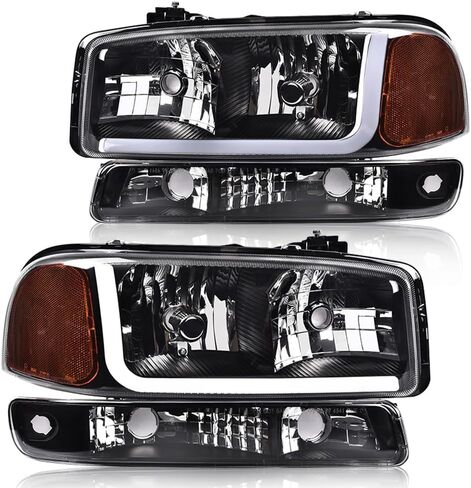 G-PLUS LED Headlights Assembly, Compatible with 1999-2002 Chevy Silverado,Fit 2000-2006 Chevy Tahoe/Suburban 1500 2500,Bumper Headlamps Smoky Lens Black Housing Amber Reflector Left & Right in Kuwait