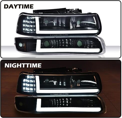 G-PLUS LED Headlights Assembly, Compatible with 1999-2002 Chevy Silverado,Fit 2000-2006 Chevy Tahoe/Suburban 1500 2500,Bumper Headlamps Smoky Lens Black Housing Amber Reflector Left & Right in Kuwait
