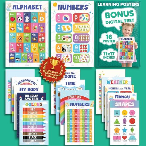 EXCOOL CLUB 16 Pcs Sound Wall Classroom Phonics Posters - Syllable Types Posters For Classroom Decor, Long And Short Vowel Chart Digraphs And Blends Poster For Kids Toddler Learning (11x17 Inch) in Saudi Arabia