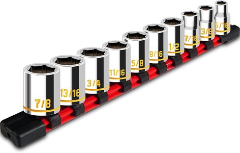 10 PCS 3/8-Inch Drive Shallow Socket Set, Standard SAE, 5/16"- 7/8", 6 Point, Embossed and Painted Marking, Mirror Chrome Finish,Cr-V Steel With Rail in Saudi Arabia