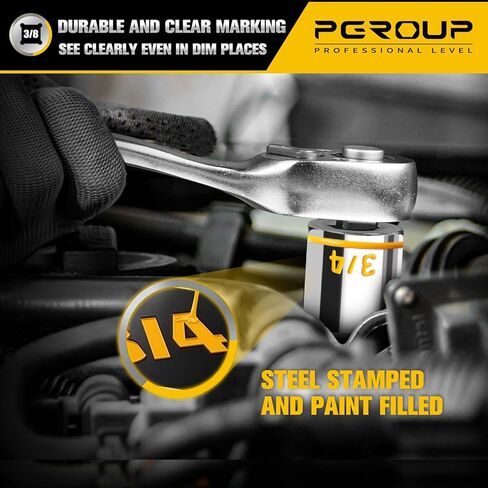 10 PCS 3/8-Inch Drive Shallow Socket Set, Standard SAE, 5/16"- 7/8", 6 Point, Embossed and Painted Marking, Mirror Chrome Finish,Cr-V Steel With Rail in Saudi Arabia