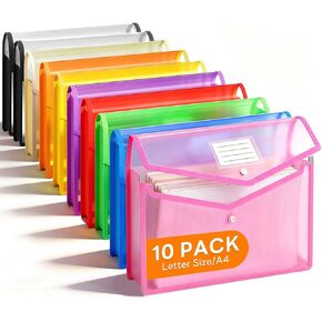 10 Pack Plastic Expanding File Folder, Transparent Folders for Documents with Snap Closure, Large Capacity, No Dividers, Fit Letter/A4 Size, 9 Colors for Tax, Office & Home School Organizer in Saudi Arabia