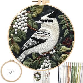 FONNUY Wild Birds Embroidery Kit, Pre-Stamped Green Tree Bird Patterns Kits for Adults and Beginners, Handmade DIY Crafts Set, Color Thread Needlework, 8'' Hoop (Chubby Little Bird) in Saudi Arabia